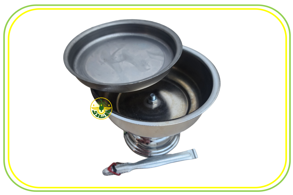 آتشدان زرتشتیان ( آپریگونی ) استیل لعابدار نقره ای با انبر 2