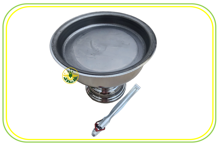 آتشدان زرتشتیان ( آپریگونی ) استیل لعابدار نقره ای با انبر 3